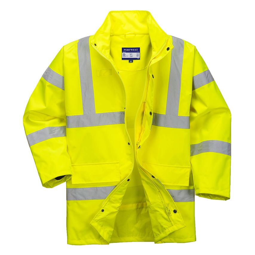Portwest Hi-Vis Breathable Rain Traffic Jacket, Yellow, Medium, Regular