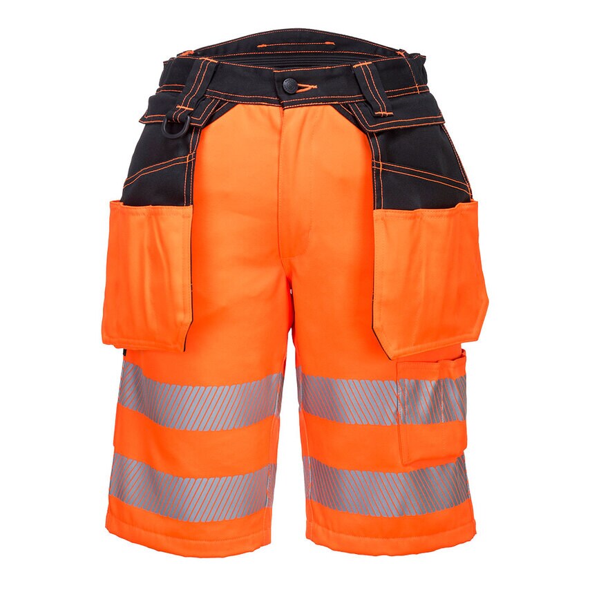 Portwest PW3 Hi-Vis Holster Pocket Shorts, Orange/Black, 33, Regular