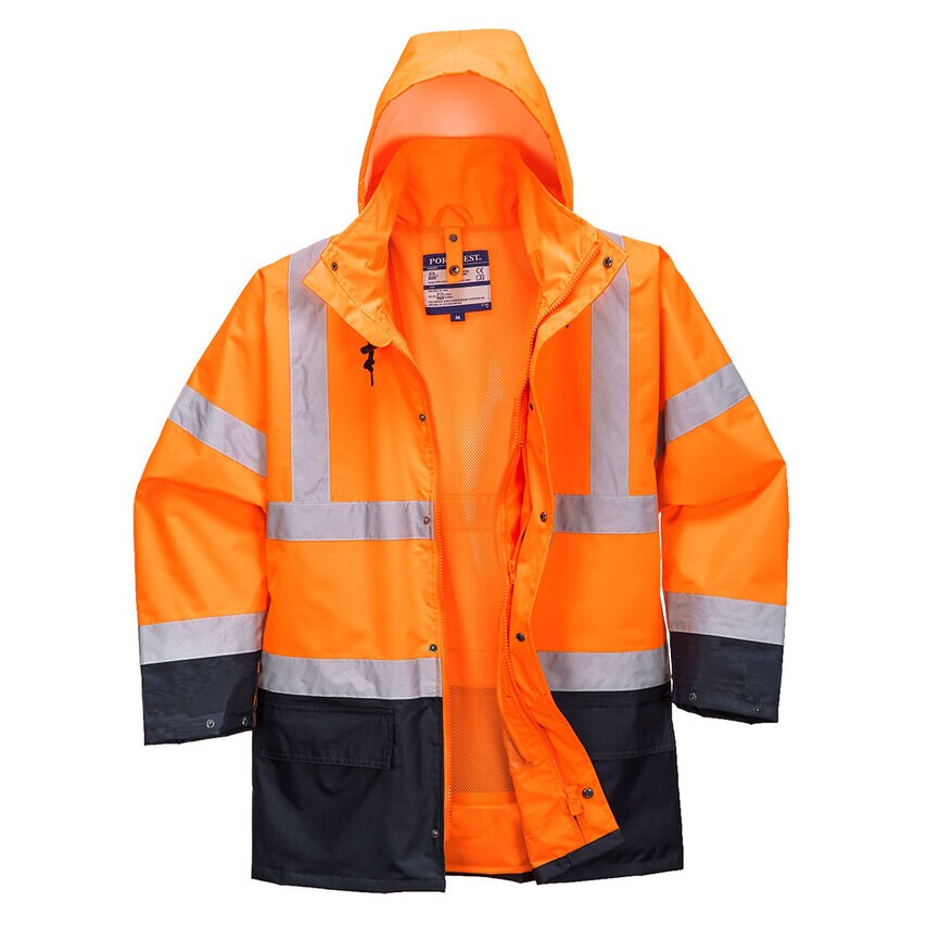 Portwest Hi-Vis 5-in-1 Contrast Essential Jacket, Orange/Navy, Small, Regular