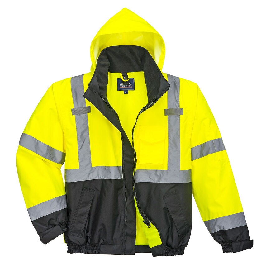 Portwest Hi-Vis 3-in-1 Contrast Premium Bomber Jacket, Yellow/Black, XXL, Regula