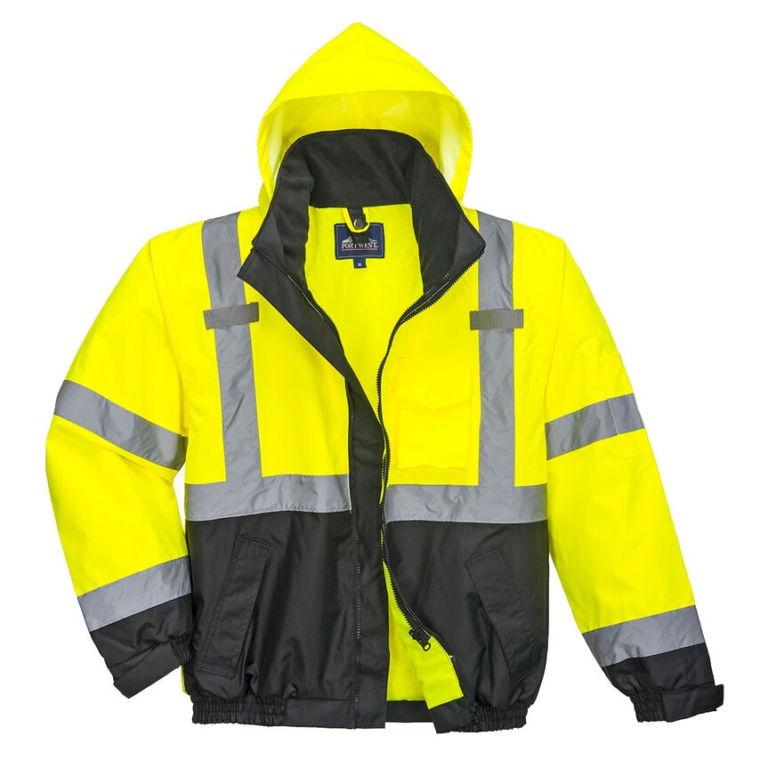 Portwest Hi-Vis 3-in-1 Contrast Premium Bomber Jacket, Yellow/Black, 4XL, Regula