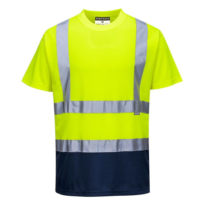 Portwest Hi-Vis Contrast T-Shirt Short Sleeve, Yellow/Navy, XXL, Regular