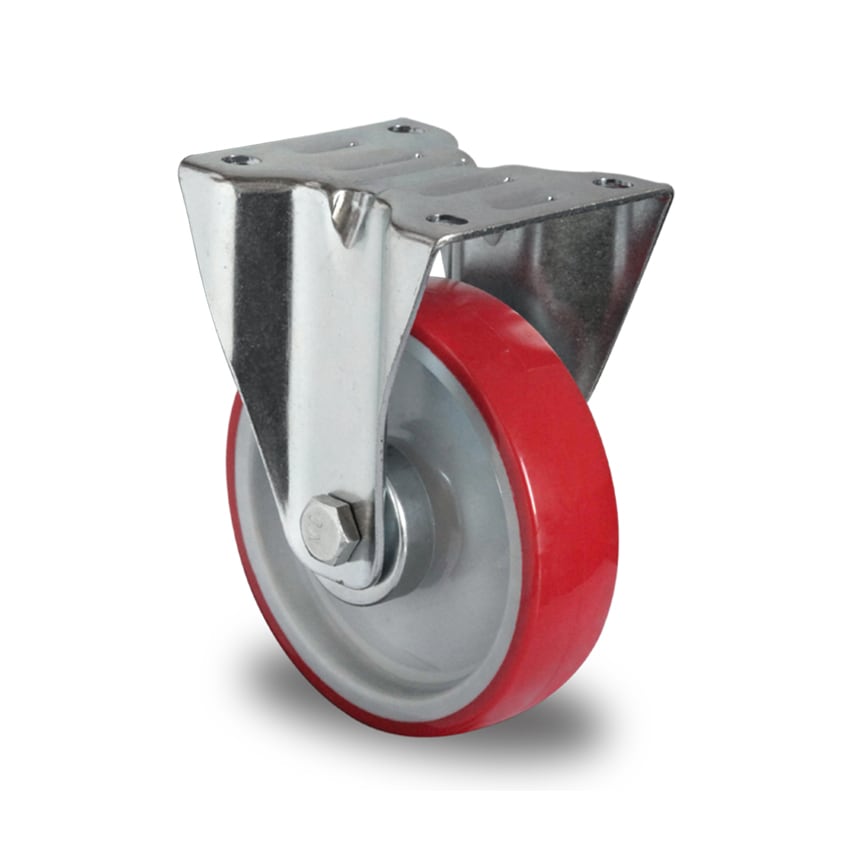 AUT Red Polyurethane Tyre with Grey Nylon Centre, Fixed Top Plate Castor - E160B
