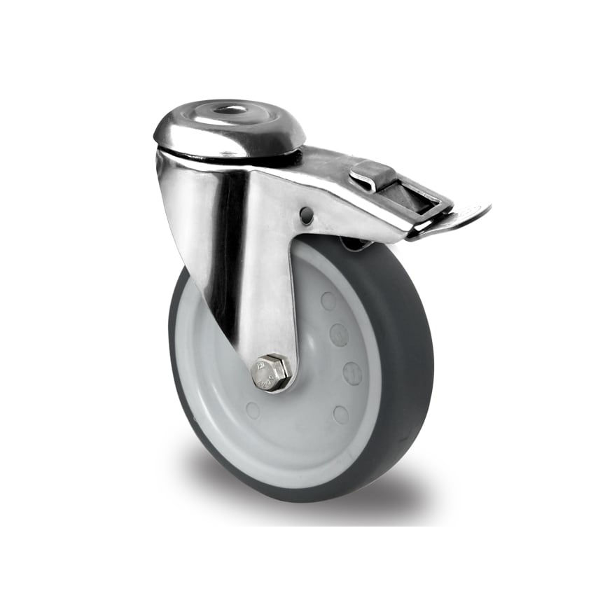 AUT Grey TPR Tyre with Polypropylene Centre, Bolt Hole Castor with Brake - AT150