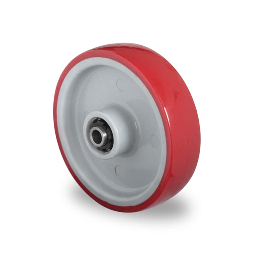 AUT Red Polyurethane Tyre with Grey Nylon Centre, Wheel, Roller Bearing - E200R1