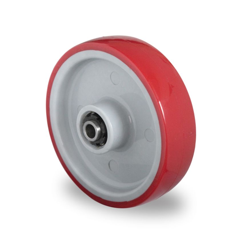 AUT Red Polyurethane Tyre with Grey Nylon Centre, Wheel, Roller Bearing - E080R1