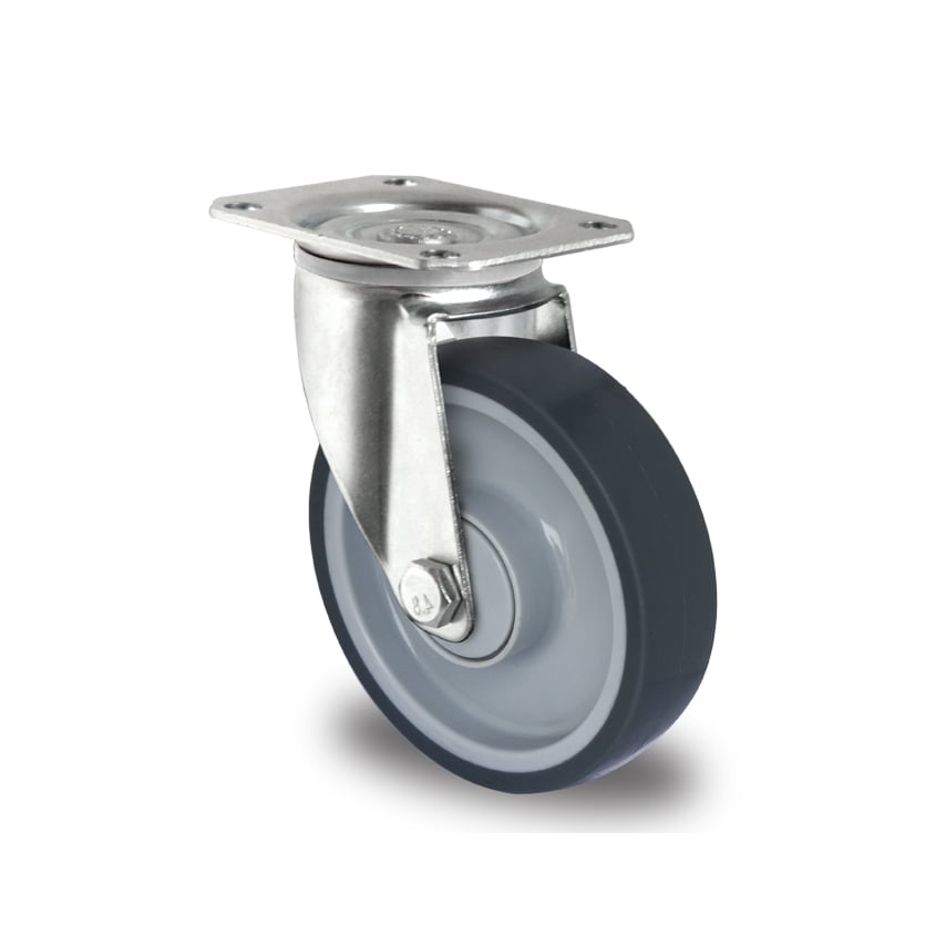 AUT Grey Tyre with Grey Polypropylene Centre, Swivel Top Plate Castor - K100B2Z2