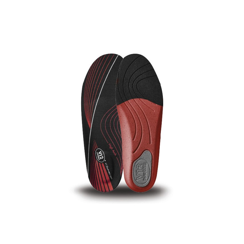 V12 Footwear Dynamic Arch High Insoles, Red, Size 5