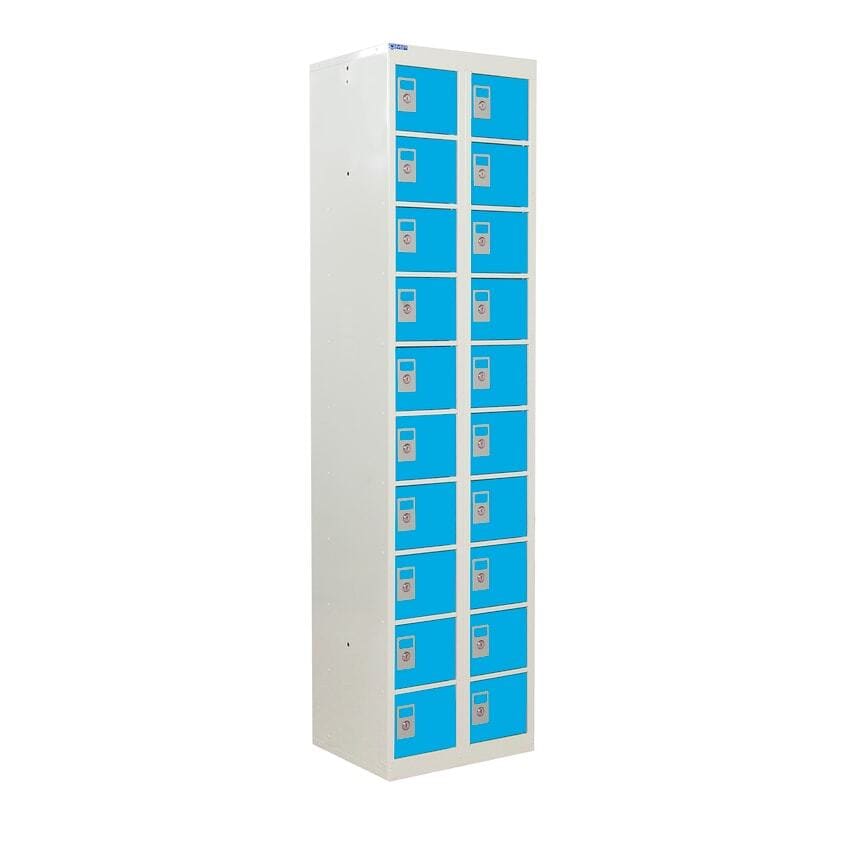 QMP Personal Effects Locker, 20 Compartments, Light Blue Doors