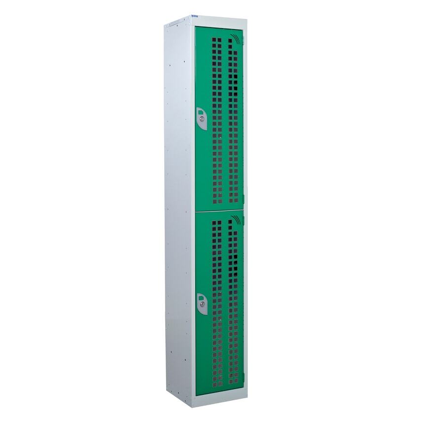 QMP Perforated Door Locker, 2 Compartment, Green Door, 1800.300.300