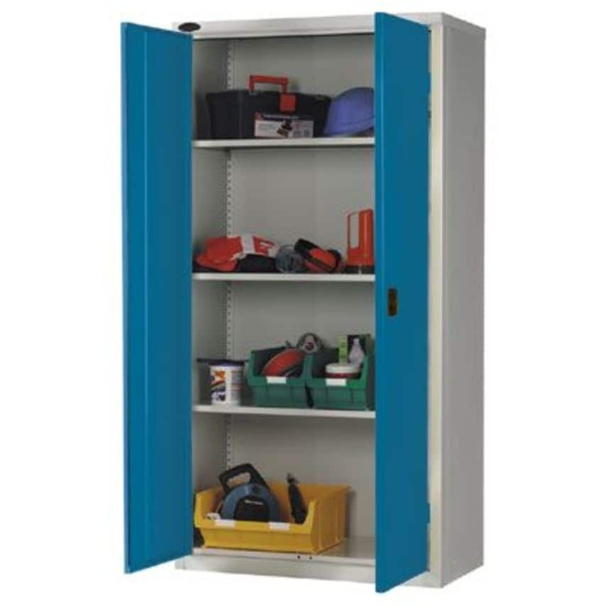 Signs & Labels Workplace Storage Cupboard - with Rail - 2 Doors - Dark Blue - 18