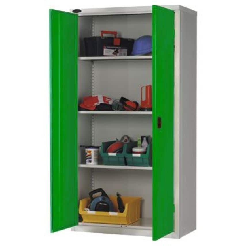 Signs & Labels Workplace Storage Cupboard - with Rail - 2 Doors - Green - 1830 x
