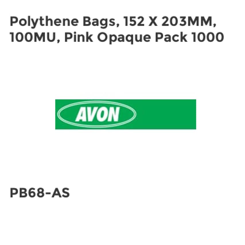 Avon Polythene Bags, 152 x 203mm, 100MU, Pink Opaque Pack 1000