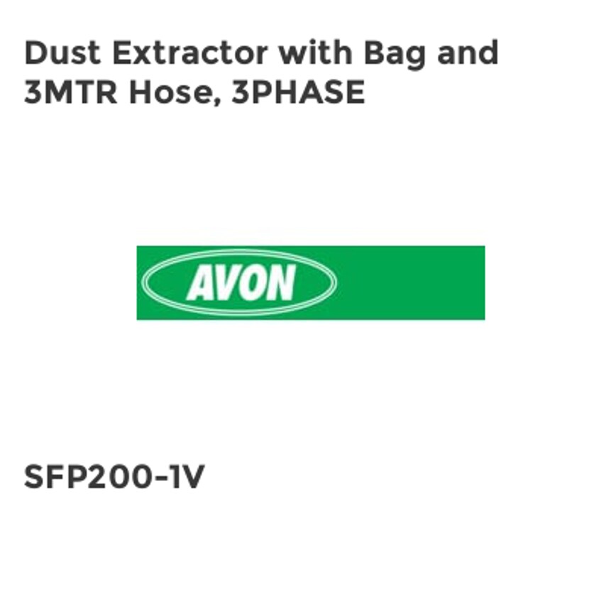 Avon Dust Extractor with Bag and 3MTR Hose, 3PHASE