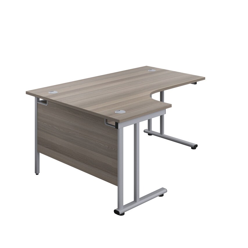 Tc 1800X1200 Twin Upright Left Hand Radial Desk Grey Oak-Silver + Desk High Ped