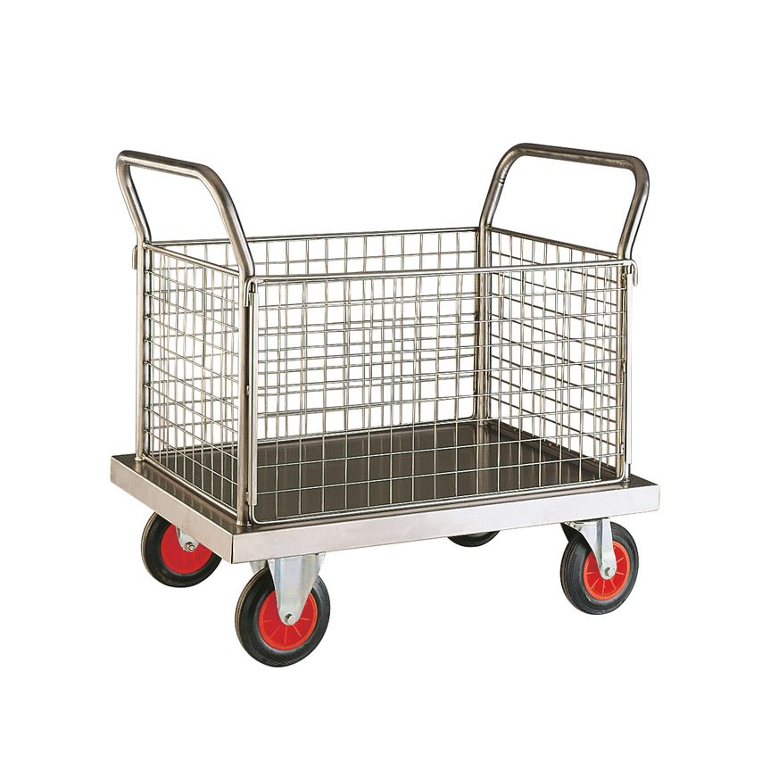 Loadtek 1000 x 700mm Stainless Steel Platform Truck 4 Sided Mesh