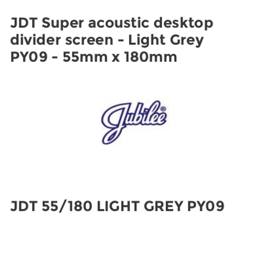 Jubilee JDT Super acoustic desktop divider screen - Light Grey PY09 - 55mm x 180mm