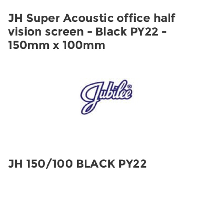 Jubilee JH Super Acoustic office half vision screen - Black PY22 - 150mm x 100mm
