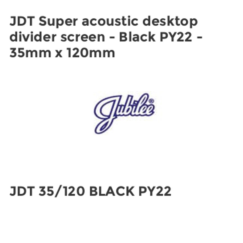 Jubilee JDT Super acoustic desktop divider screen - Black PY22 - 35mm x 120mm