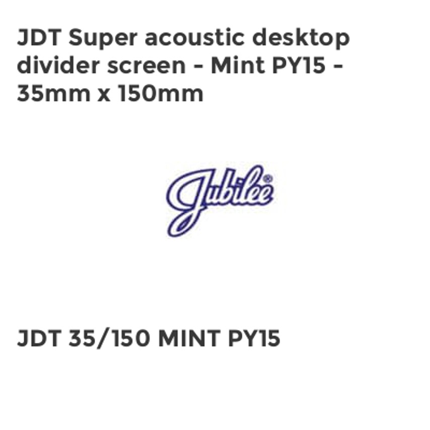 Jubilee JDT Super acoustic desktop divider screen - Mint PY15 - 35mm x 150mm