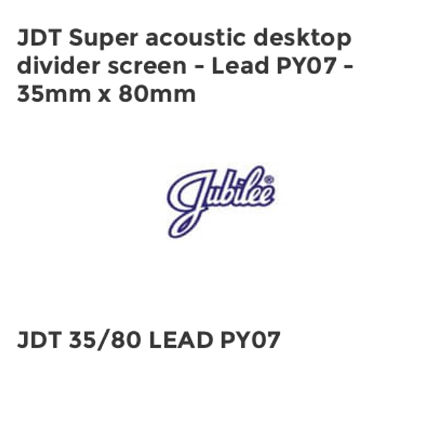 Jubilee JDT Super acoustic desktop divider screen - Lead PY07 - 35mm x 80mm