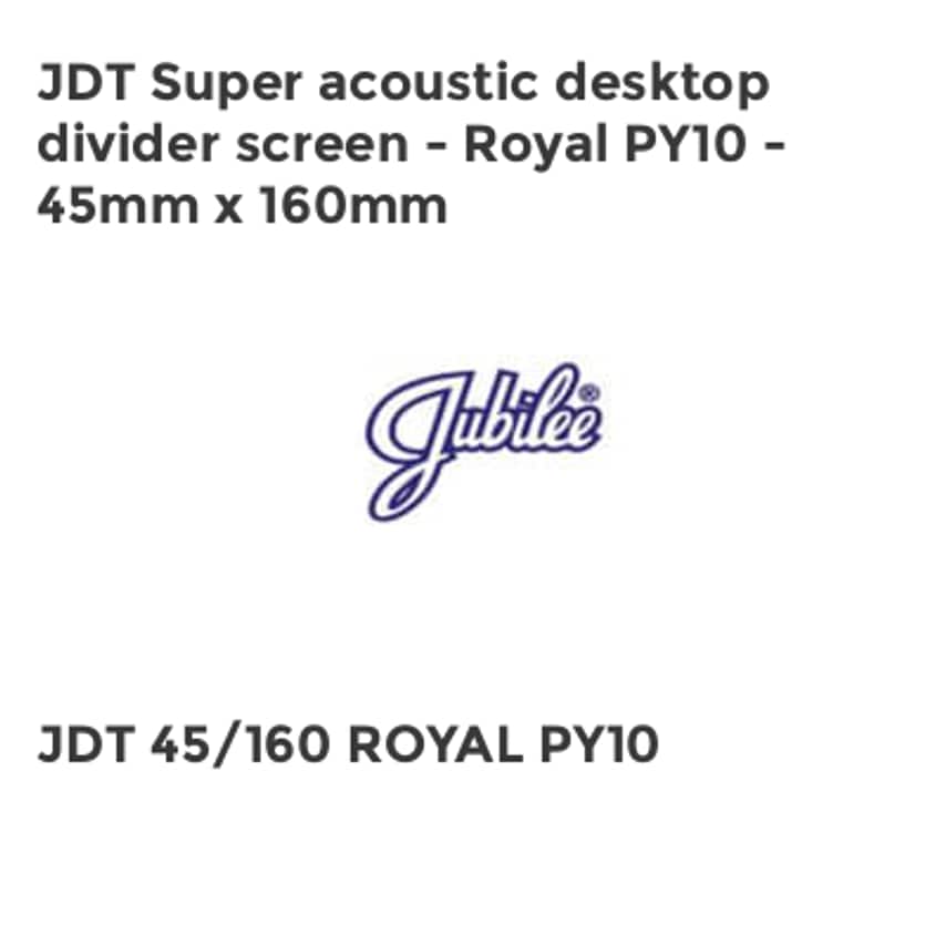 Jubilee JDT Super acoustic desktop divider screen - Royal PY10 - 45mm x 160mm