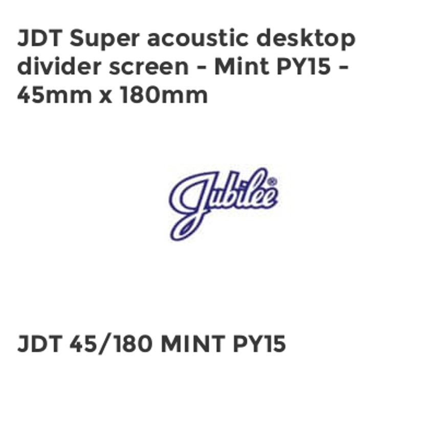 Jubilee JDT Super acoustic desktop divider screen - Mint PY15 - 45mm x 180mm