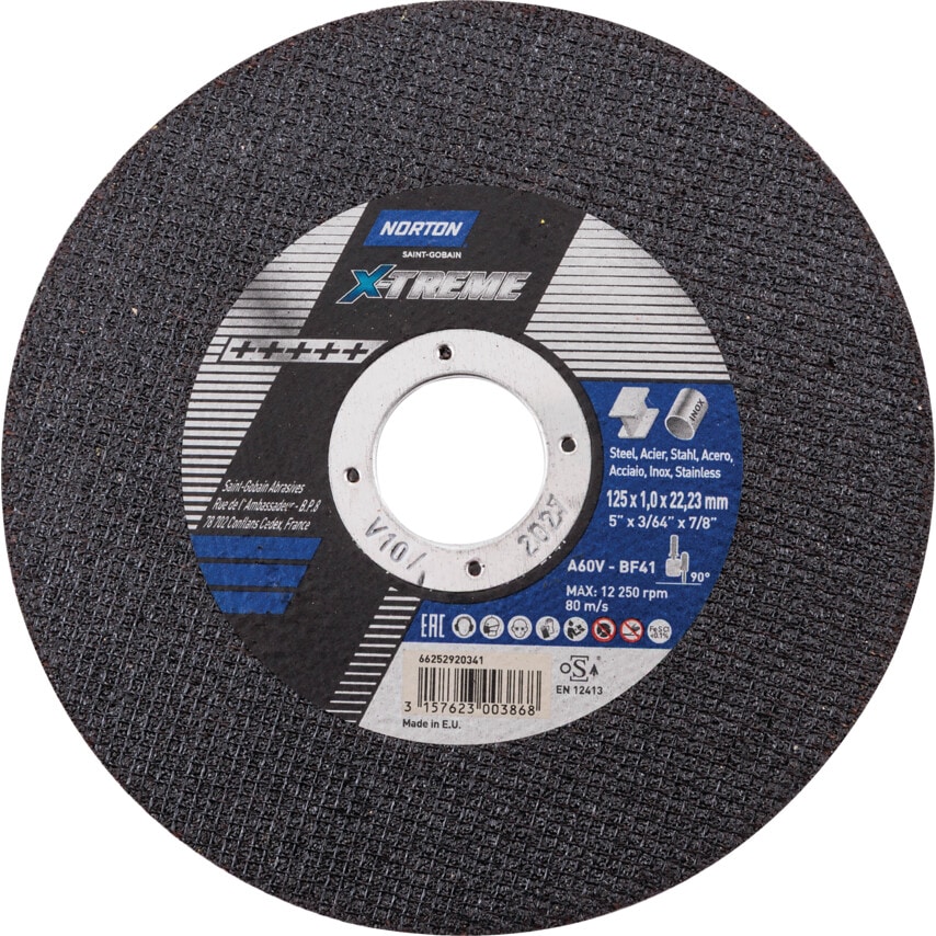 Norton Saint Gobain 125x1.0x22.23mm Nor-Xtreme Cutting Disc A60V Type 41