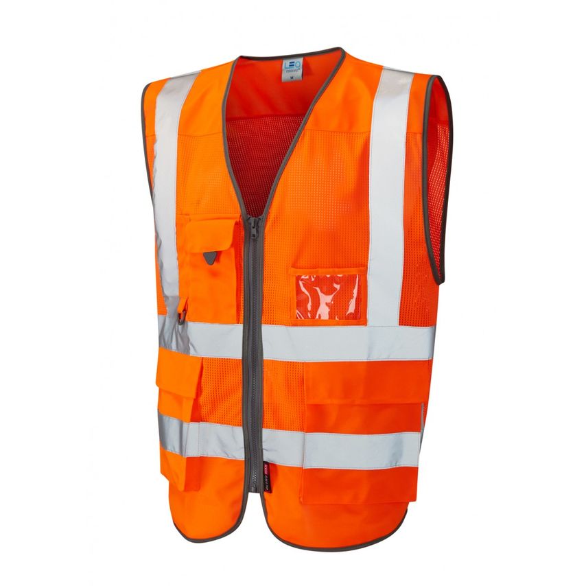 Leo Workwear Cobbaton ISO 20471 CL 2 Coolviz Superior Waistcoat Hi-vis OrangeMed