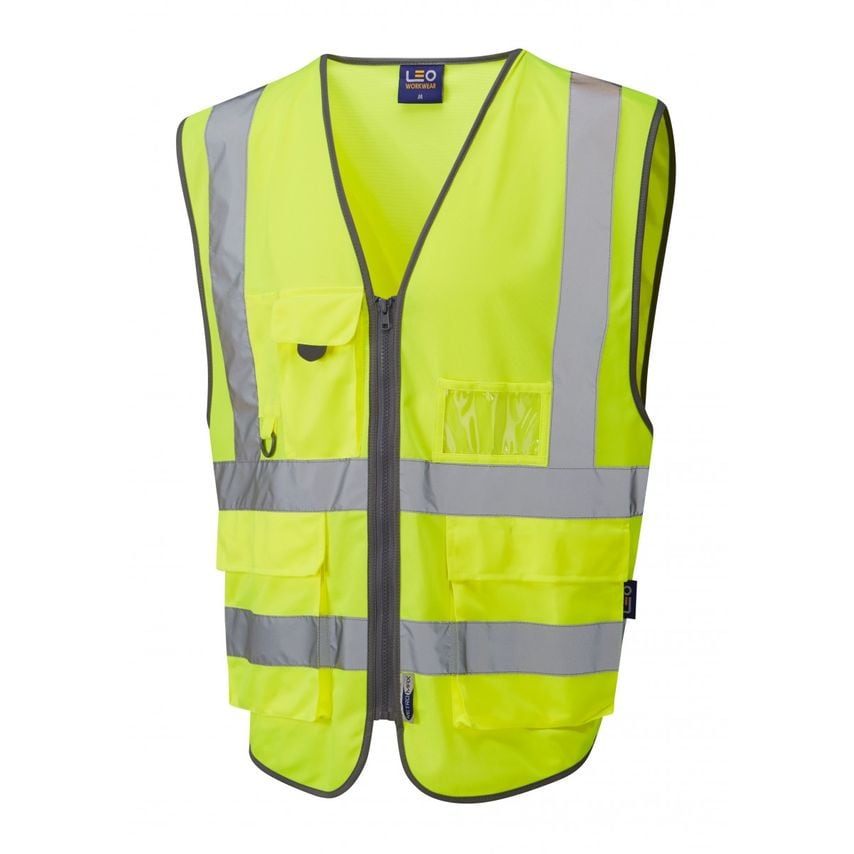 Leo Workwear Barnstaple ISO 20471 CL 2 Superior 3-Part Waistcoat Hi-vis Yellow6X