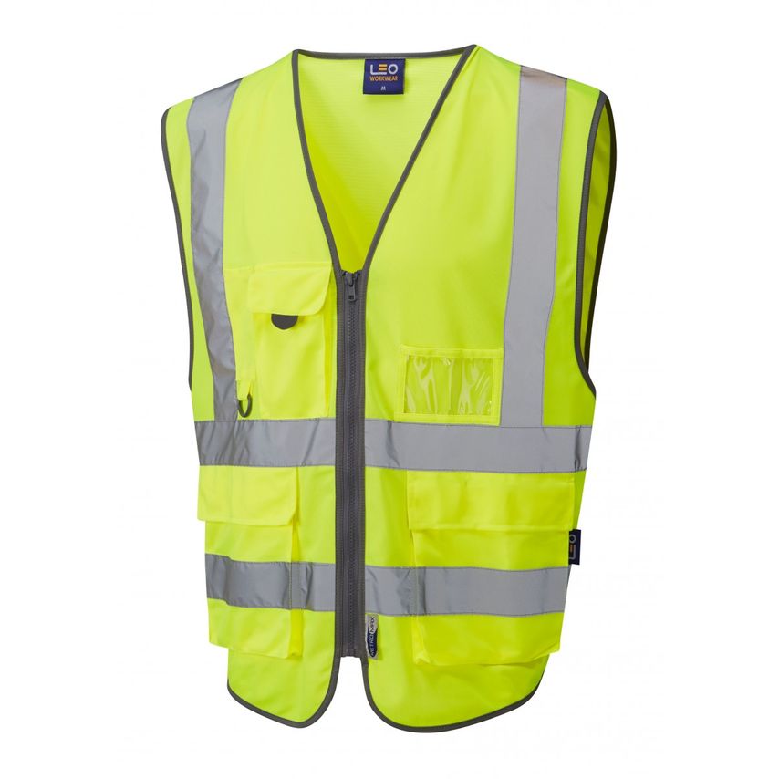 Leo Workwear Barnstaple ISO 20471 CL 2 Superior 3-Part Waistcoat Hi-vis YellowLa