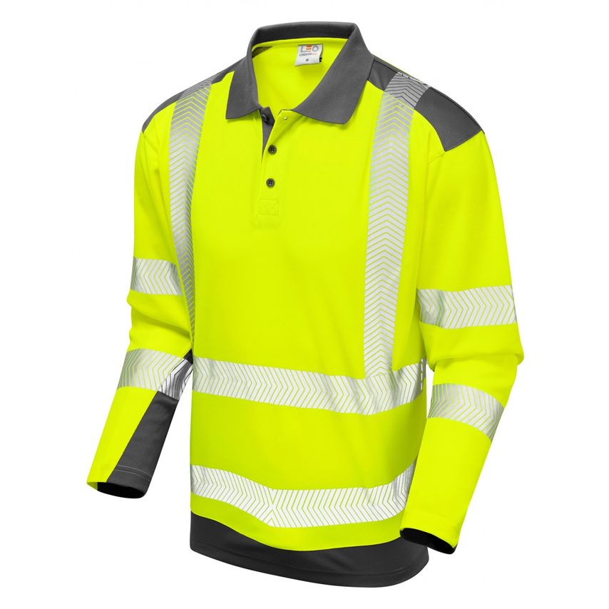 Leo Workwear Wringcliff ISO 20471 Class 2 Dual Coolviz Plus Sleeved Polo Shirt H
