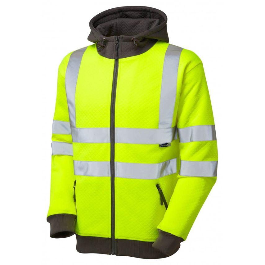 Leo Workwear Saunton ISO 20471 CL 3 Full ZIP Hooded Sweatshirt Hi-vis Yellow4XL