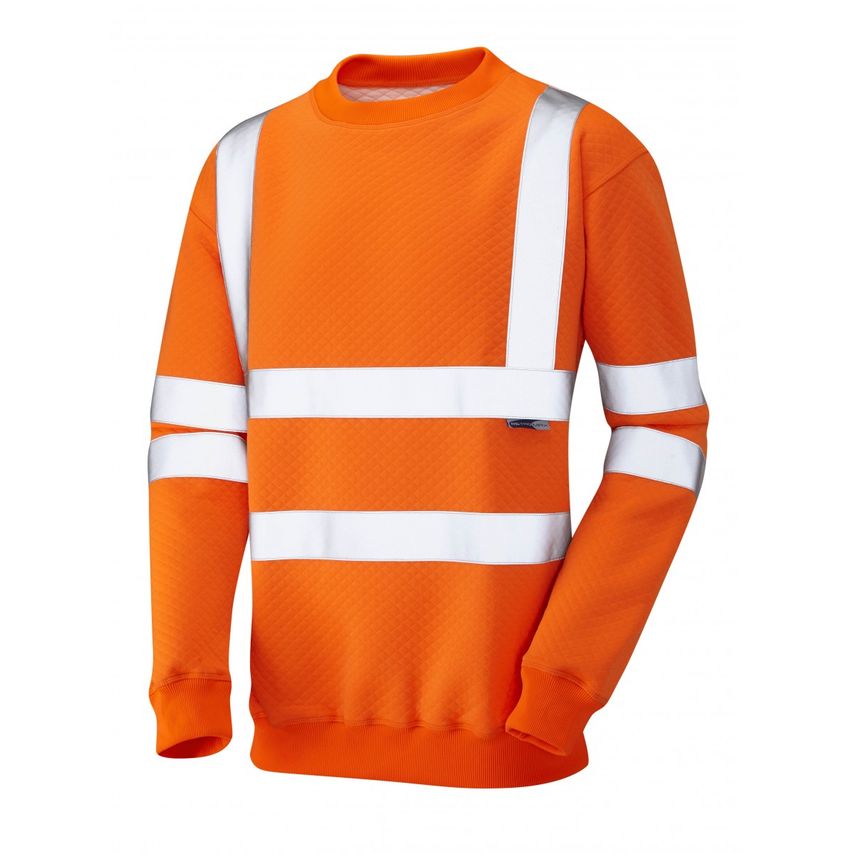 Leo Workwear Winkleigh ISO 20471 CL 3 Crew Neck Sweatshirt Hi-vis OrangeSmall