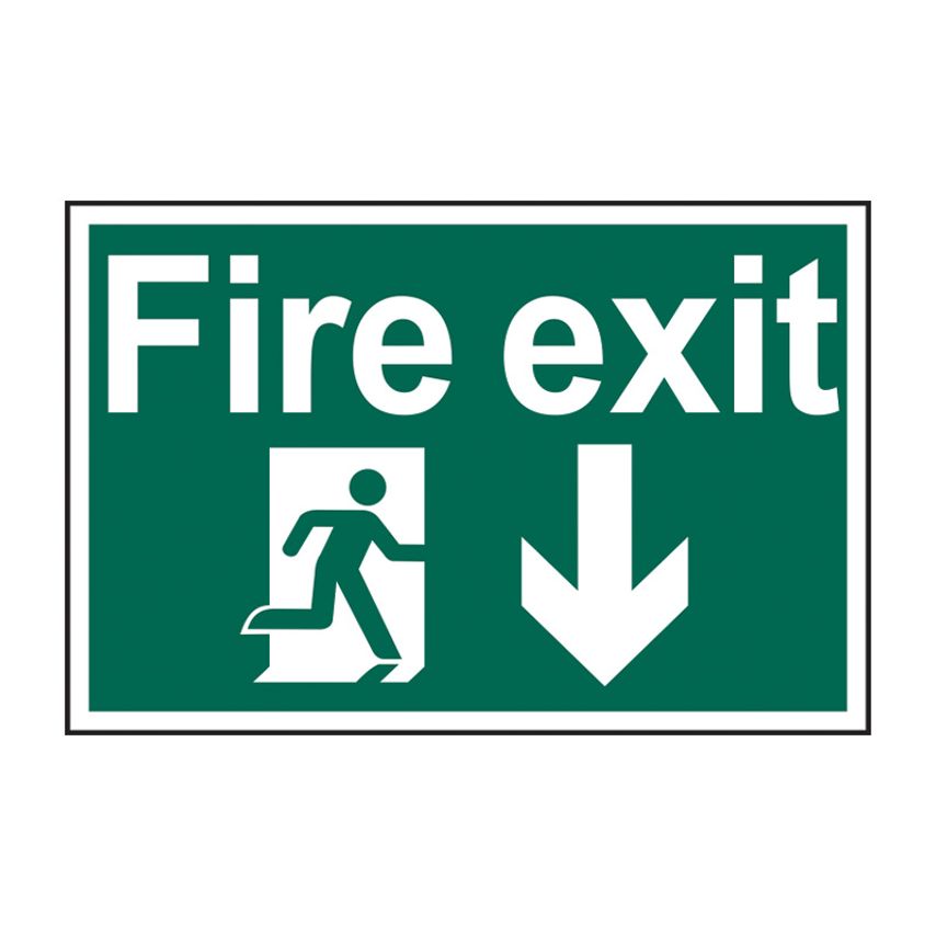 Spectrum Industrial Fire Exit Running Man Arrow Down - PVC (600 x 400mm)