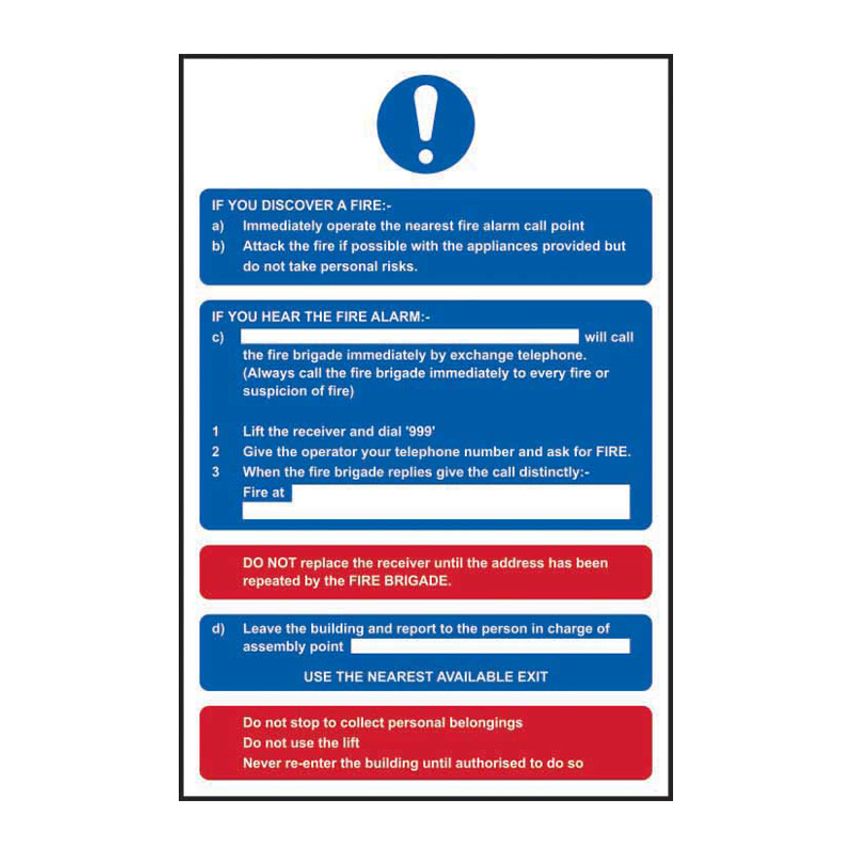 Spectrum Industrial Fire Action Procedure - RPVC (200 x 300mm)