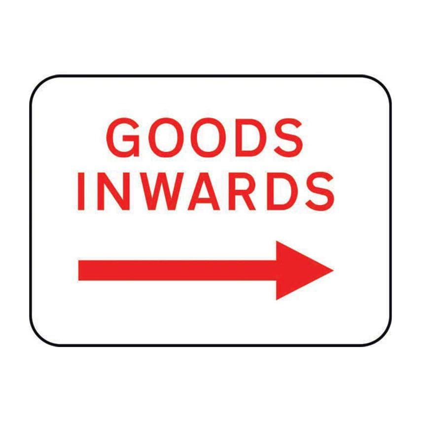 Spectrum Industrial 600 x 450mm Dibond 'Goods Inwards Arrow Right' Road Sign (wi