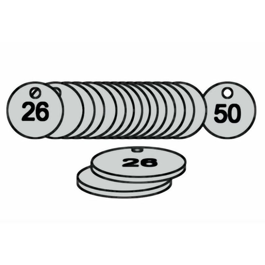 Spectrum Industrial 27mm Diameter Traffolite Tags - Red/White (1 to 25)