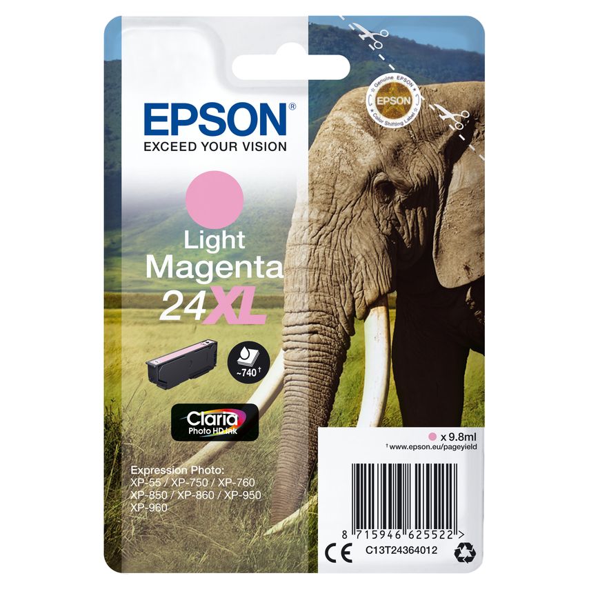 Epson Elephant Single pack Light Magenta 24XL Claria Photo HD Ink