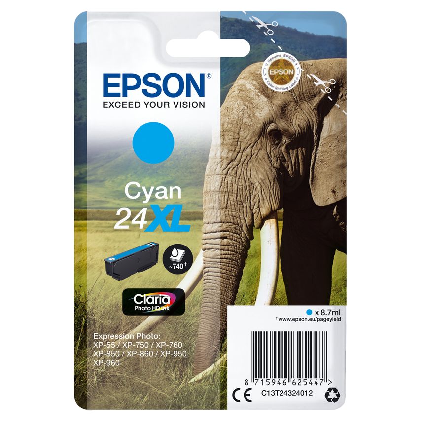 Epson Ink Medium Volume Cyan 24XL Claria Photo HD Ink