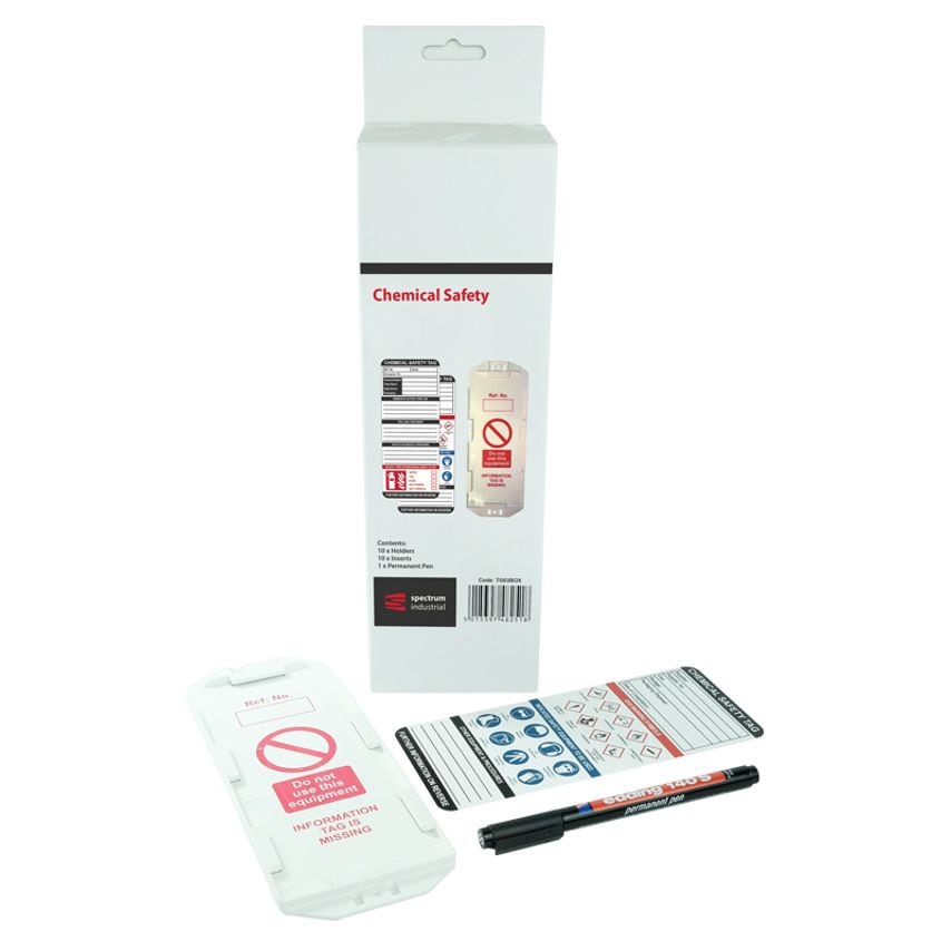 Spectrum Industrial Chemical Safety Tag Kit (10 ClawTag Holders, 10 Inserts, 1 P