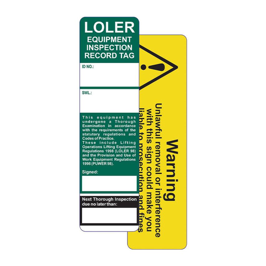 Spectrum Industrial LOLER Tag Inserts, Pack of 50