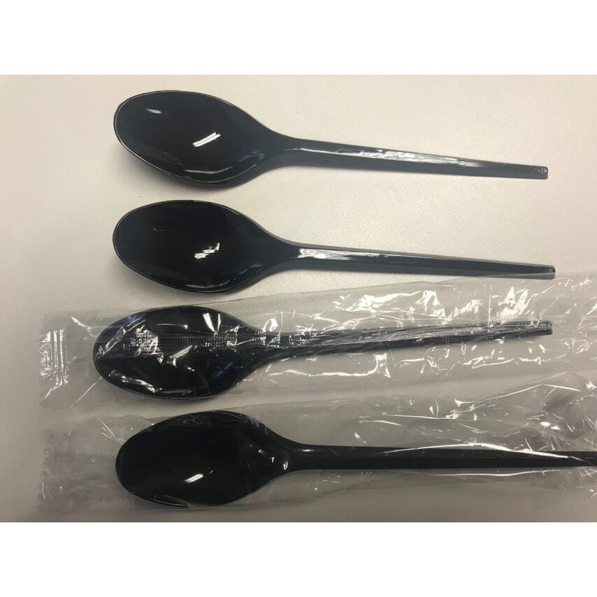 Black Individually Wrapped Dessert Spoons (1000 Spoons/Packs of 200
