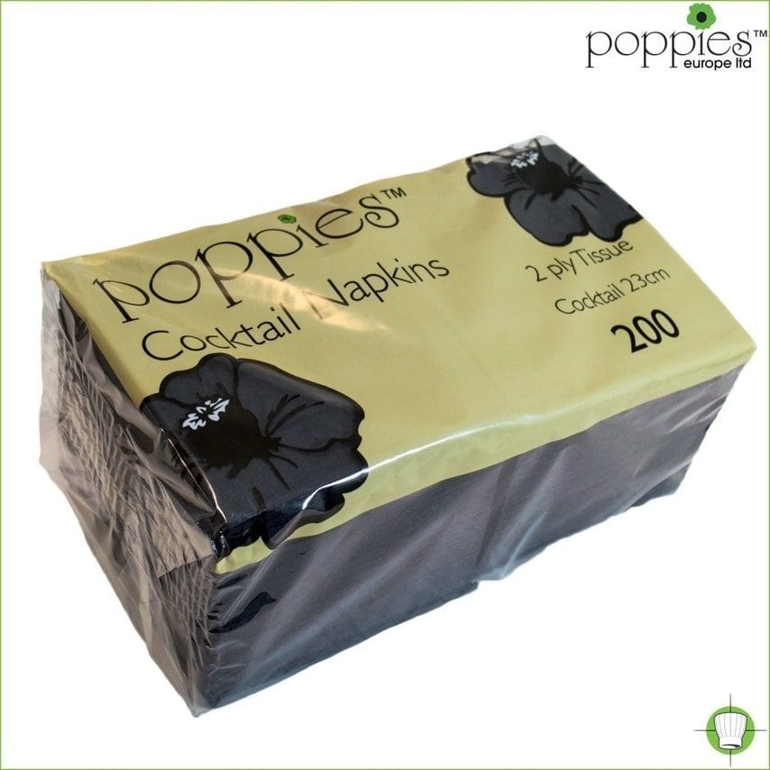 Poppies Europe Limited Paper Cocktail Napkins Black 2Ply 24CM X