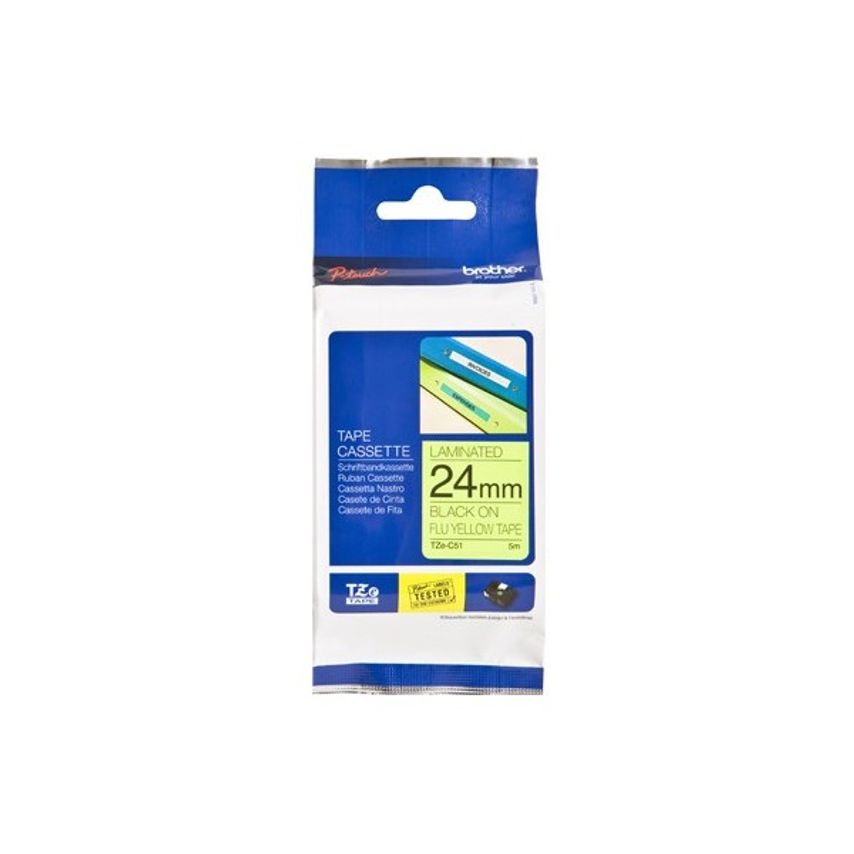 TZe-C51 Labelling Tape Cassette Black on Fluorescent Yellow, 24mm Wide