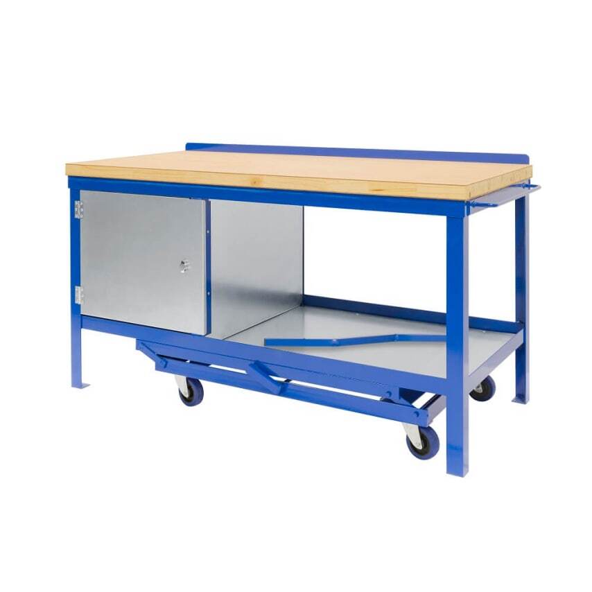 JAS Engineering Light Grey 1200mm x 600mm Wood Top Mobile Workbench with Cupboar