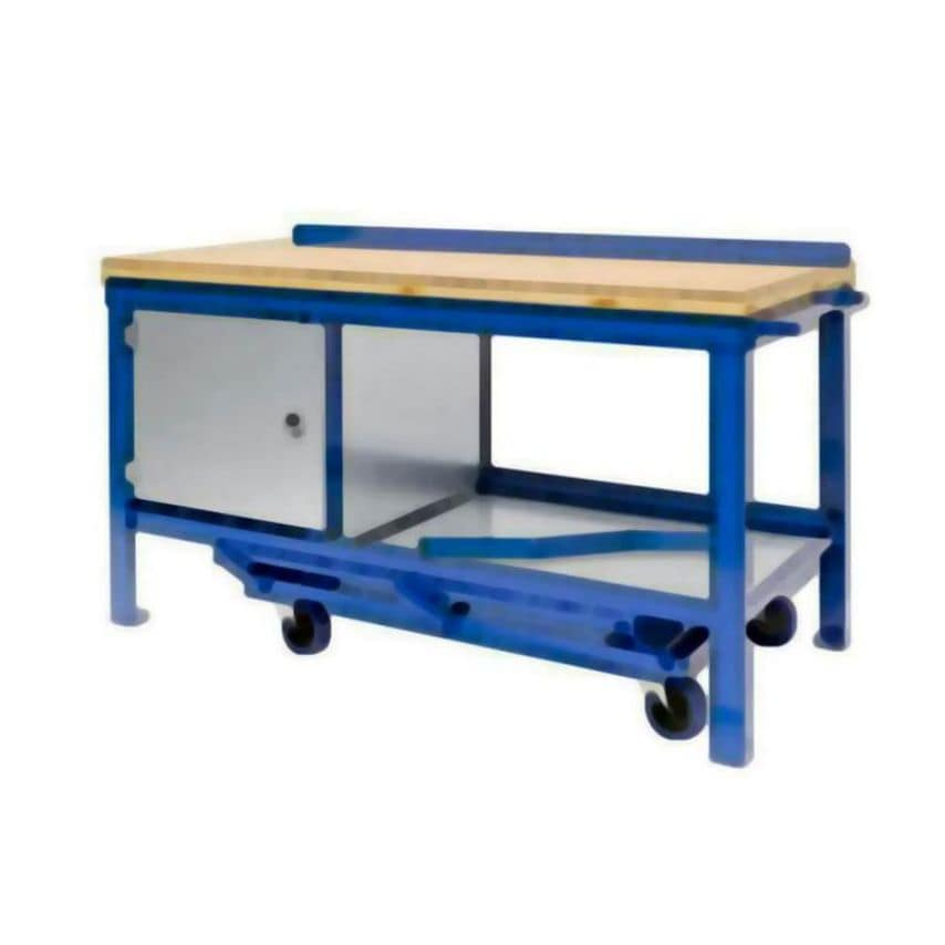 JAS Engineering Silver 1200mm x 750mm Wood Top Mobile Workbench with Cupboard Le