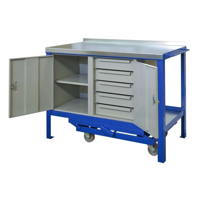JAS Engineering Black 1500mm x 600mm Rubber over Steel Top Mobile Workbench with