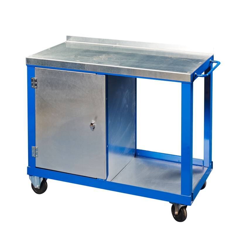 JAS Engineering Yellow 1000mm x 500mm Galvanised Steel Top Tool Trolley with Sin