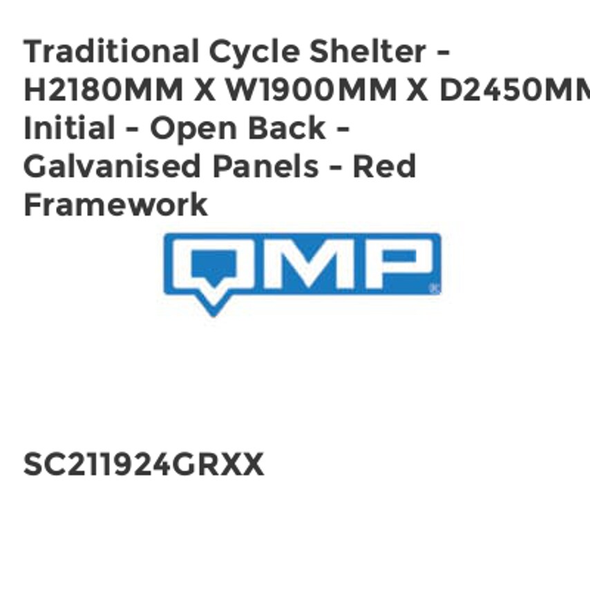 QMP Traditional Cycle Shelter - H2180mm x W1900mm x D2450mm - Initial - Open Bac